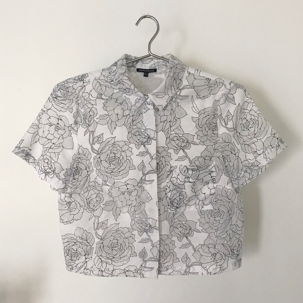 Warehouse floral semi sheer crop shirt
